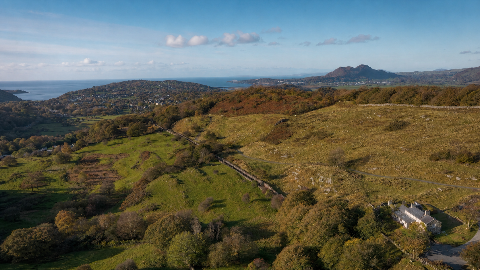 Cefn Coch hillside overlooking the estuary and the mountains of Eryri
